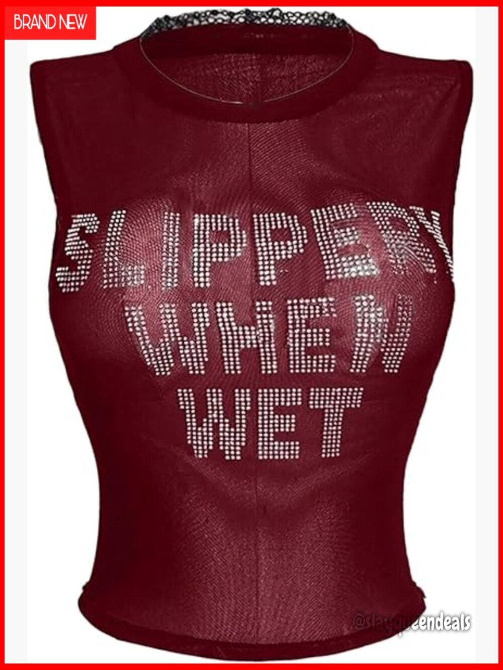 Plus Size Rhinestone Letter Mesh Crop Tank Top Sheer Sleeveless Y2K